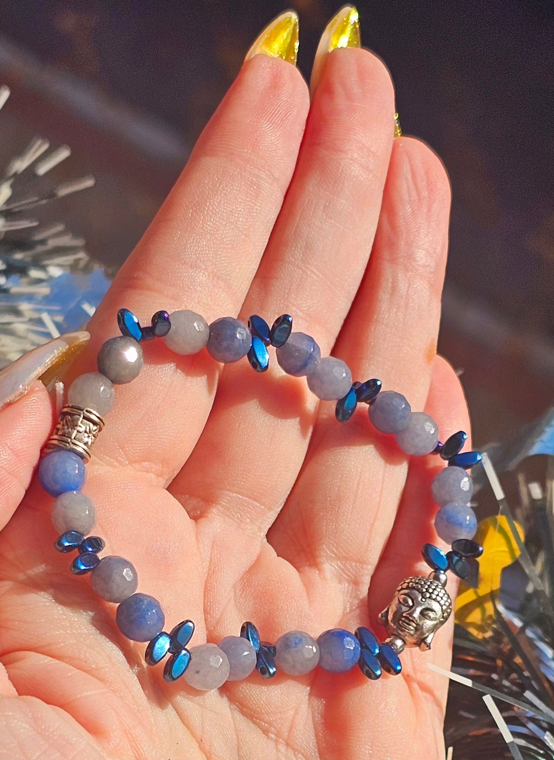 🧘‍♂️ Conjunto Buda Serenidad - Cuarzo Azul & Hematite 💙