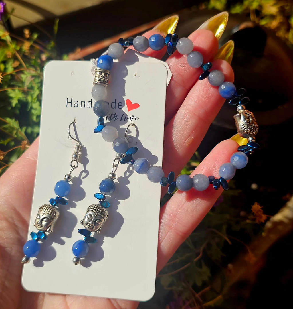 🧘‍♂️ Conjunto Buda Serenidad - Cuarzo Azul & Hematite 💙