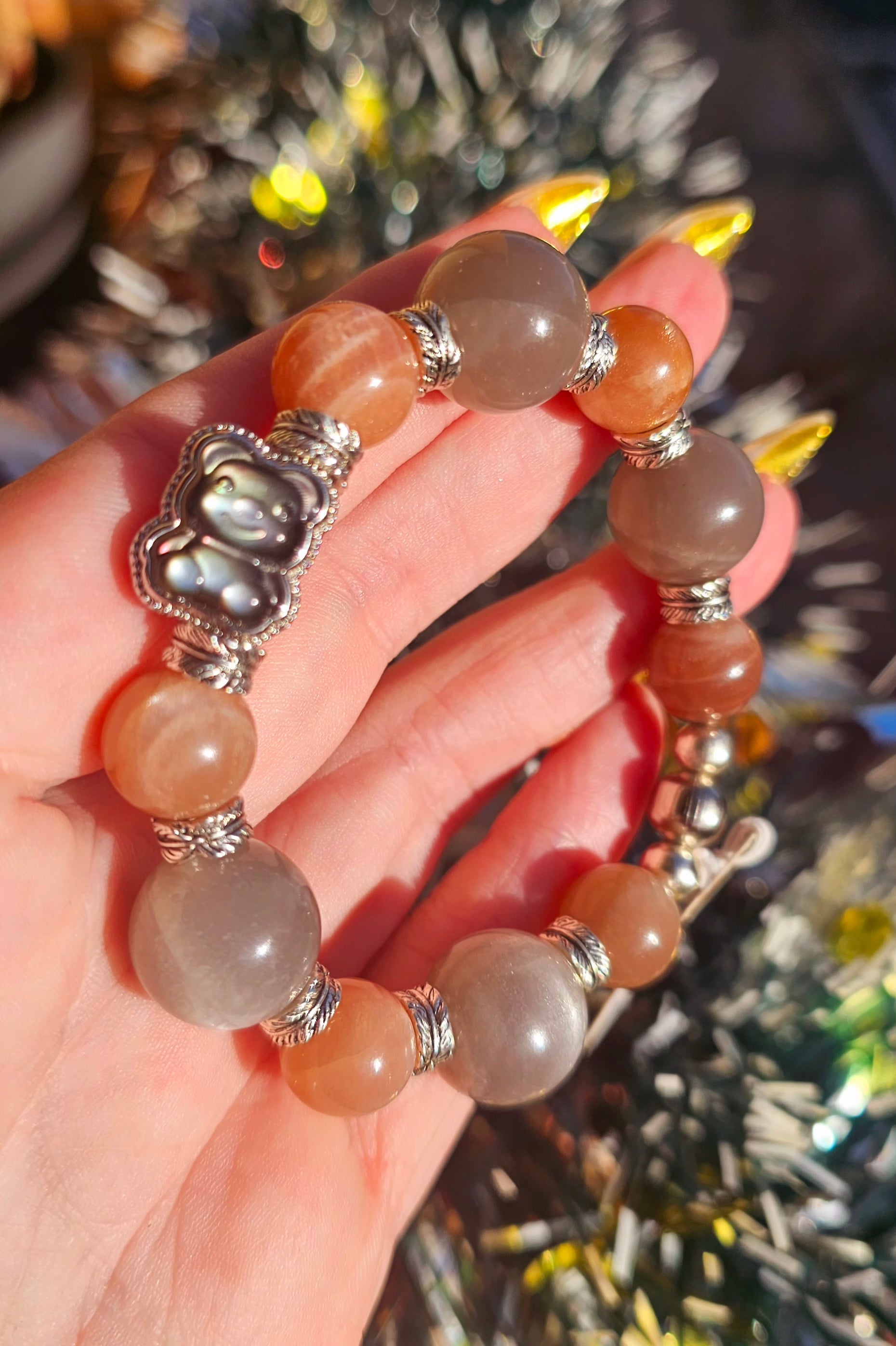 🌙 Pulsera Maternidad Consciente - Piedra Luna & Oso Protector 🐻✨