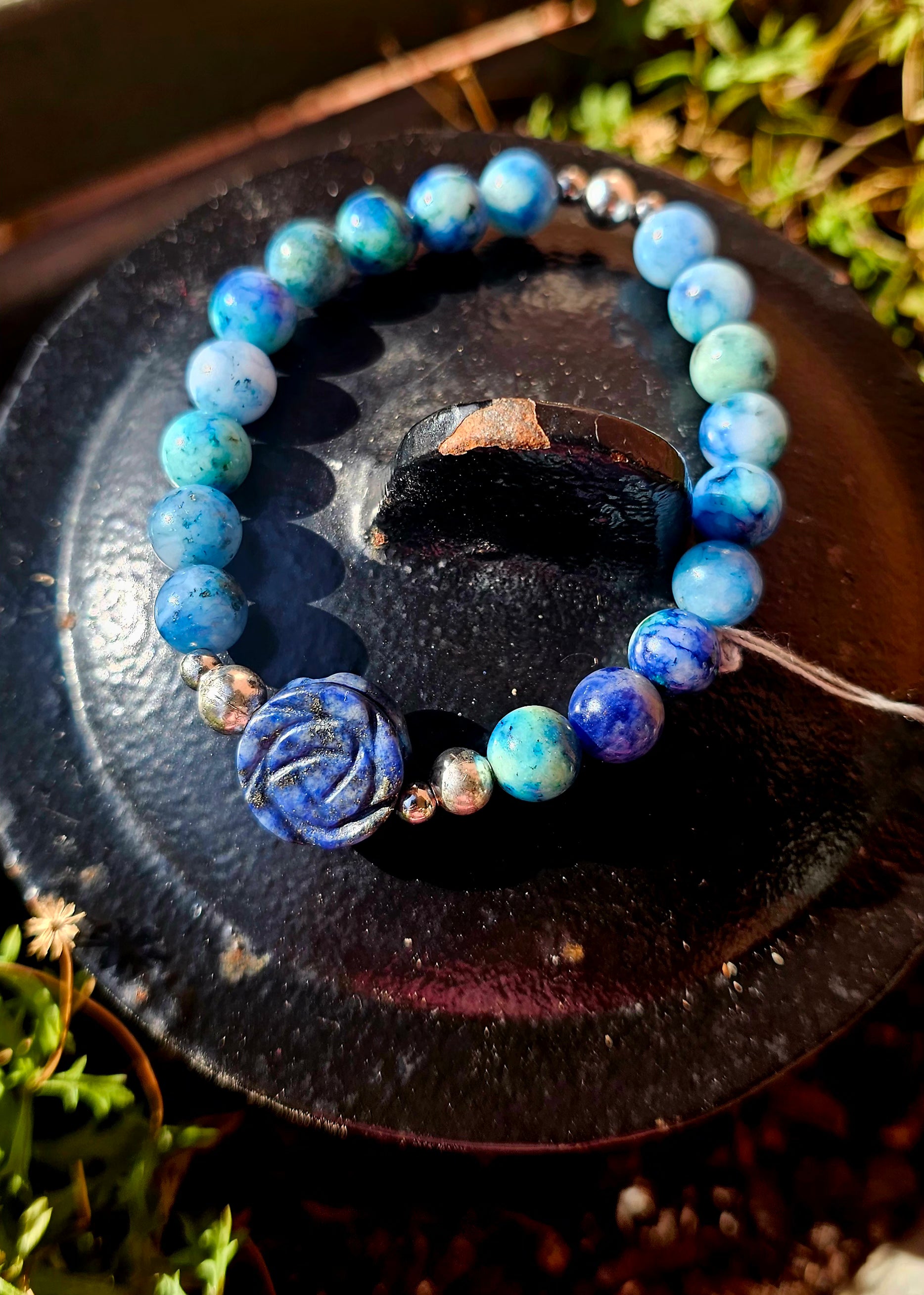 🔷 Pulsera Fénix Renacimiento - Cuarzo & Roseta Lapislázuli ✨