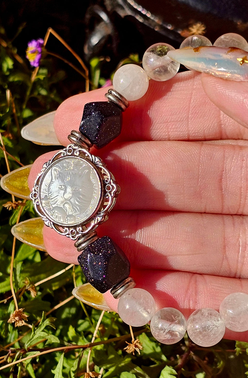 🐱 Pulsera Camafeo Gato Selenita - Portal Felino de Luz Lunar ✨🌙