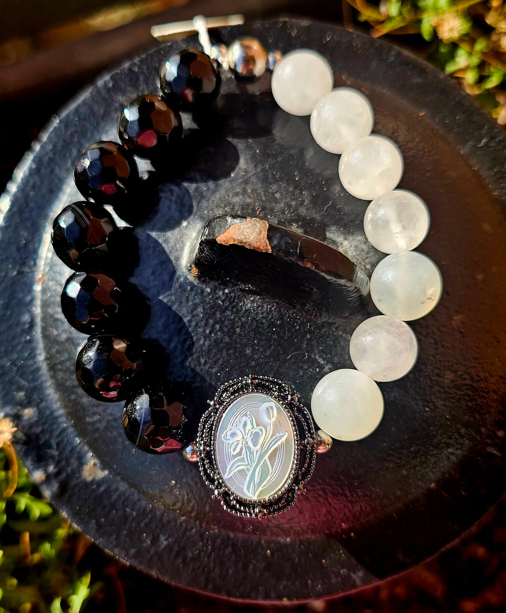 🌙 Pulsera Doble Protección - Diosa Ancestral de Selenita y Obsidiana ✨🔮