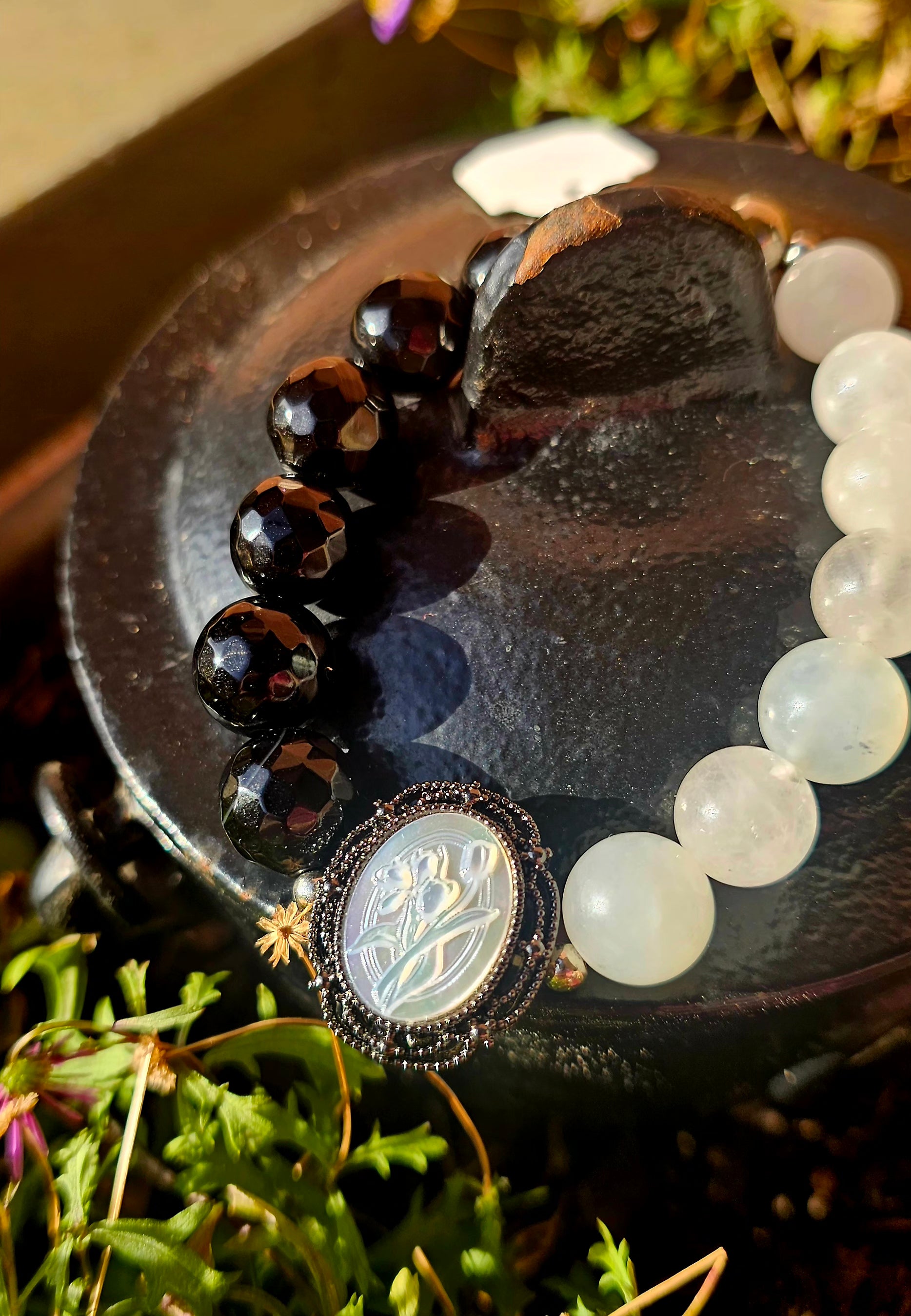 🌙 Pulsera Doble Protección - Diosa Ancestral de Selenita y Obsidiana ✨🔮