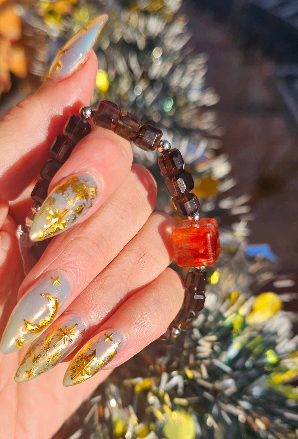 💎 Pulsera Cuarzo Ahumado Geométrico - Cubo de Fuego Místico ✨🔥