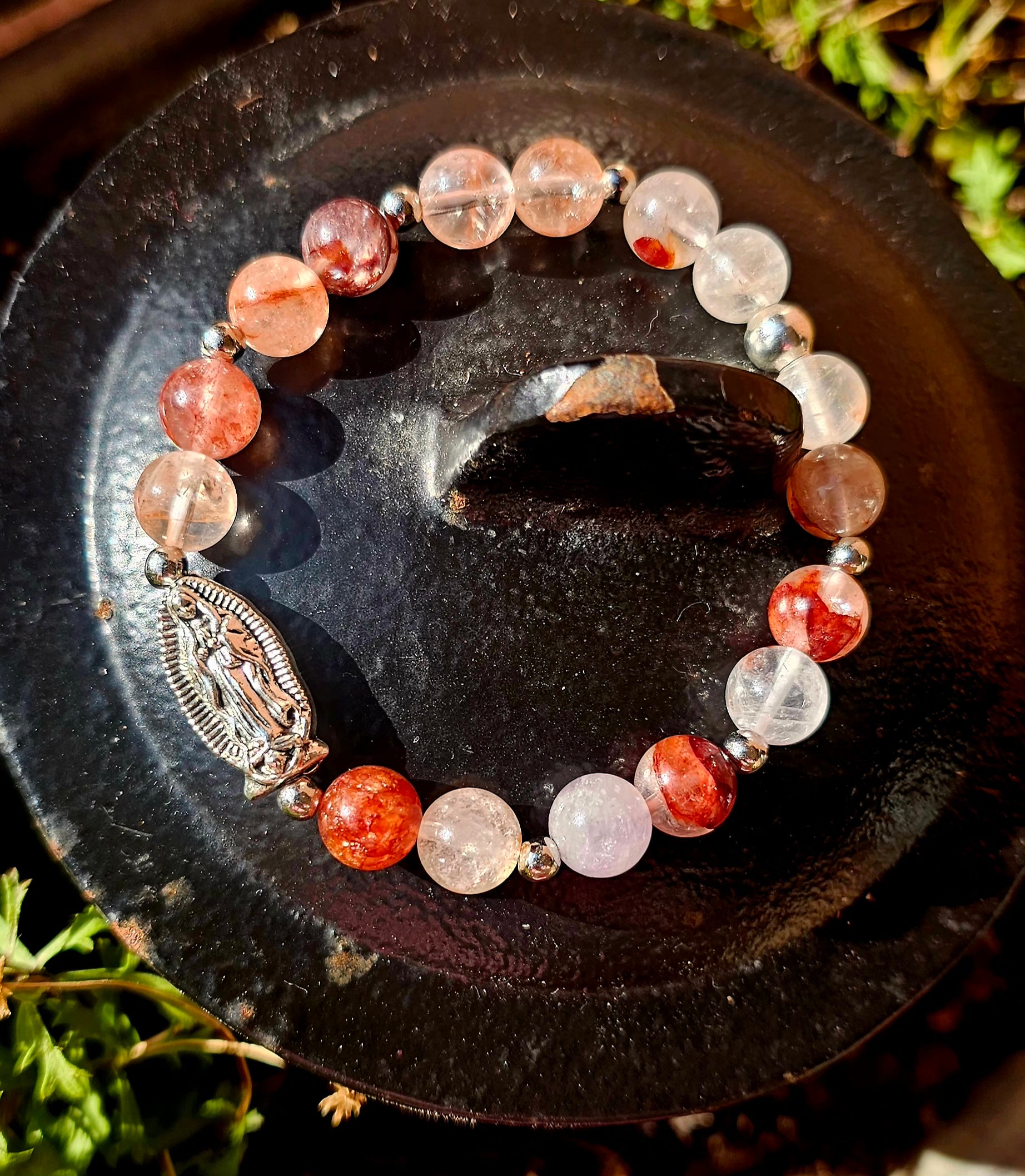 🔥 Pulsera Espiritual Cuarzo Fuego - Virgen María Protectora 🙏✨