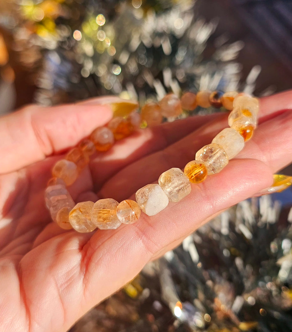 ✨ Pulsera Citrino Geométrico - Cubos y Esferas de Abundancia 💛🔮