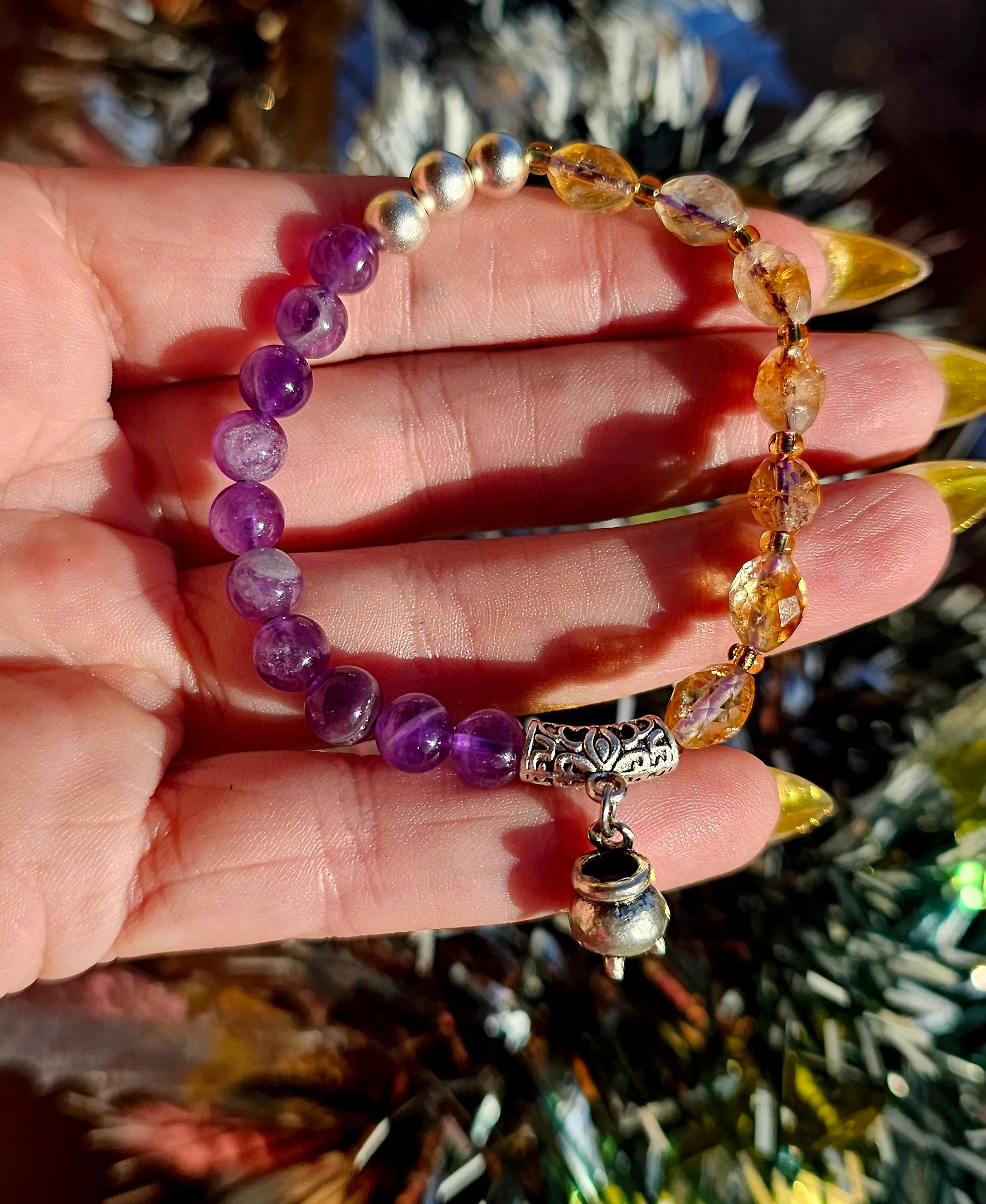 🔮 Pulsera Doble Protección - Calderito de Bruja Alquímica 💜💛✨