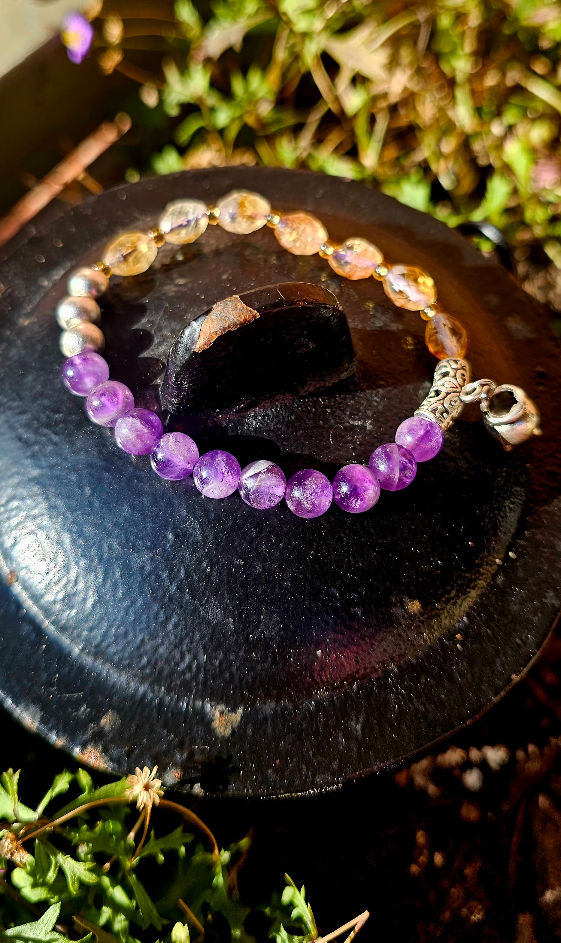 🔮 Pulsera Doble Protección - Calderito de Bruja Alquímica 💜💛✨