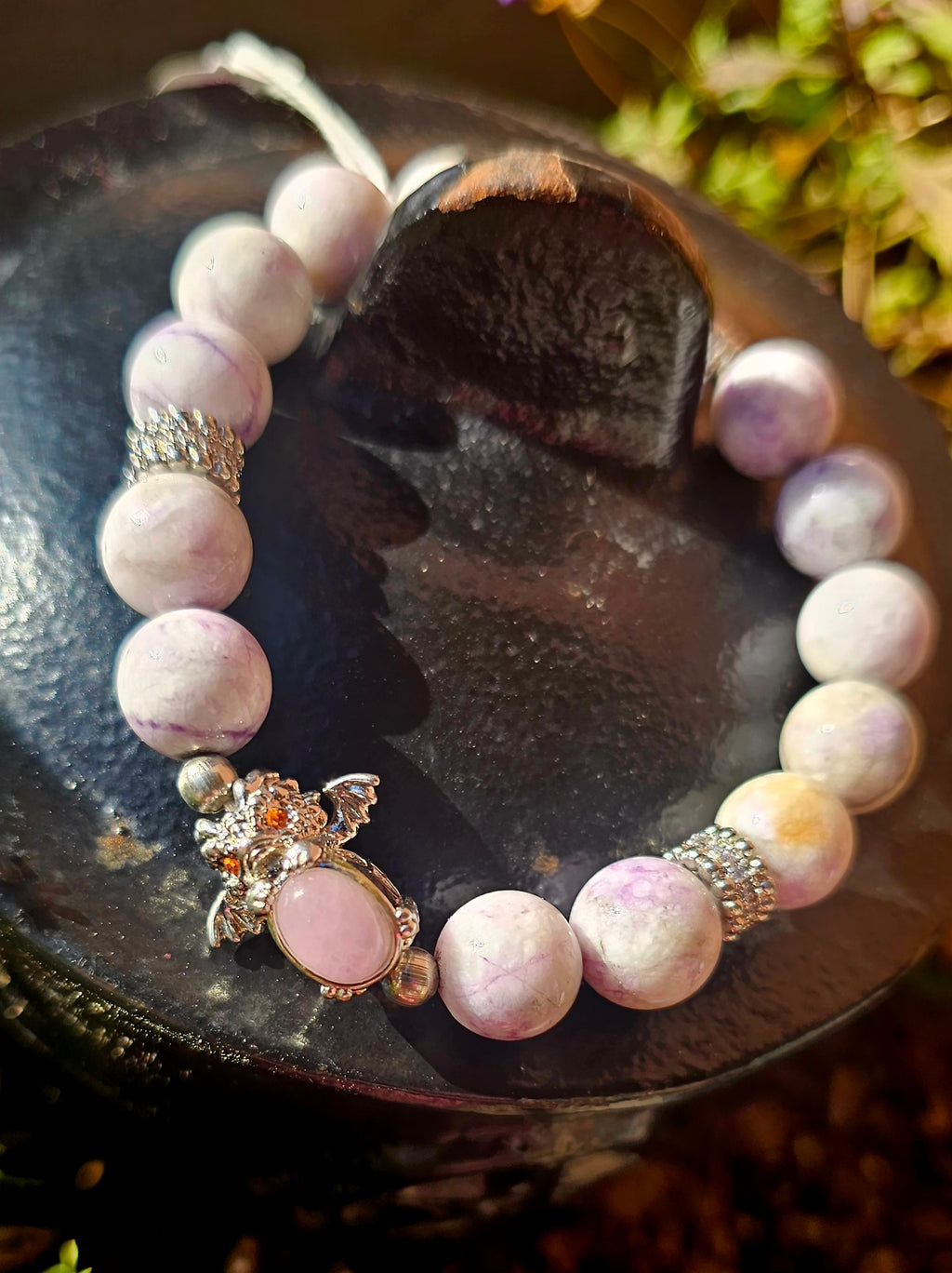 🐉 Pulsera Mágica del Dragón - Lepidolita y Cuarzo Rosa para Niños 💜✨