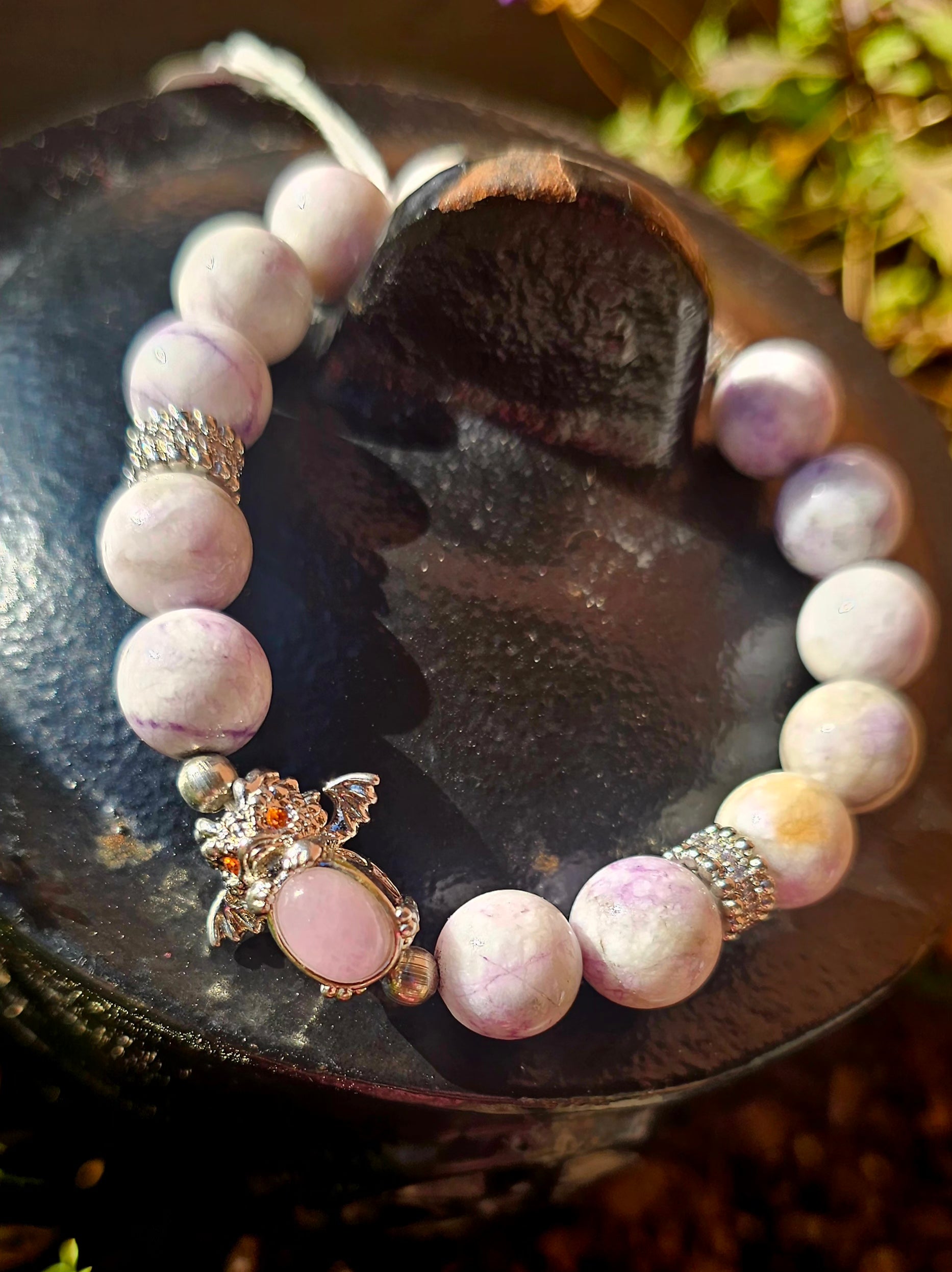 🐉 Pulsera Mágica del Dragón - Lepidolita y Cuarzo Rosa para Niños 💜✨