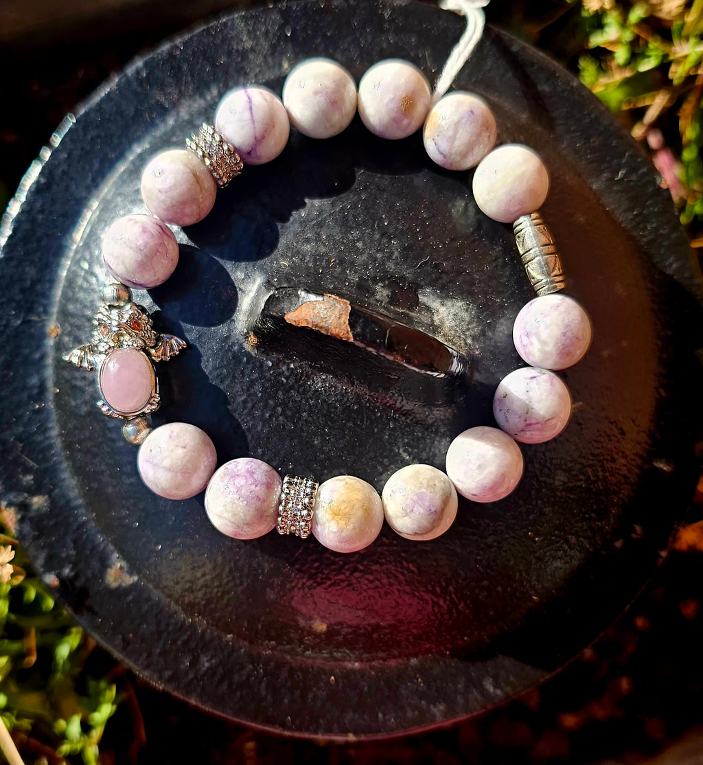 🐉 Pulsera Mágica del Dragón - Lepidolita y Cuarzo Rosa para Niños 💜✨