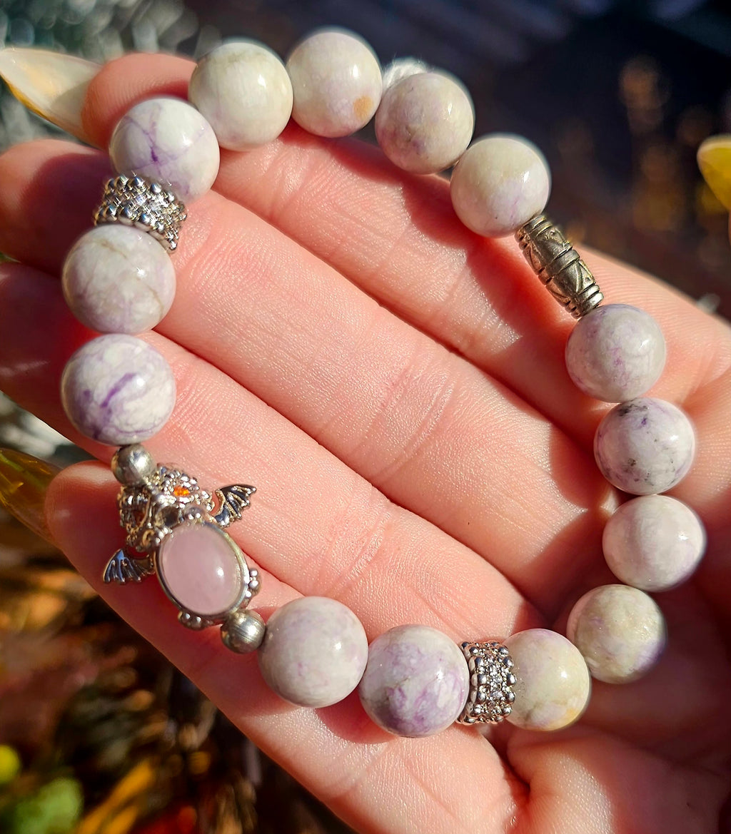 🐉 Pulsera Mágica del Dragón - Lepidolita y Cuarzo Rosa para Niños 💜✨