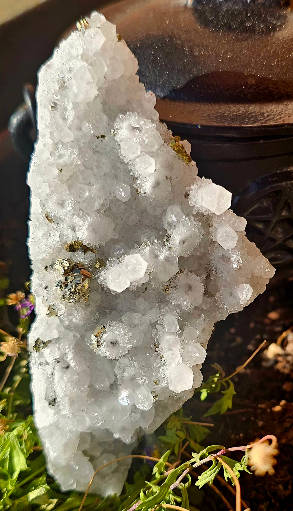 ✨ Drusa de Cuarzo Blanco con Pirita 💫 Luz & Oro Sagrado 🔮 Pieza Única 150g 🌟