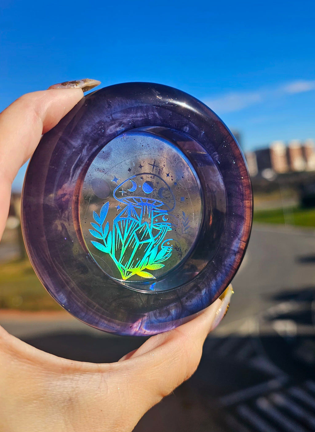 🍄💜 Portavelas Setas Holográficas & Amatista · Decoración Brujil · Velas de Té ✨