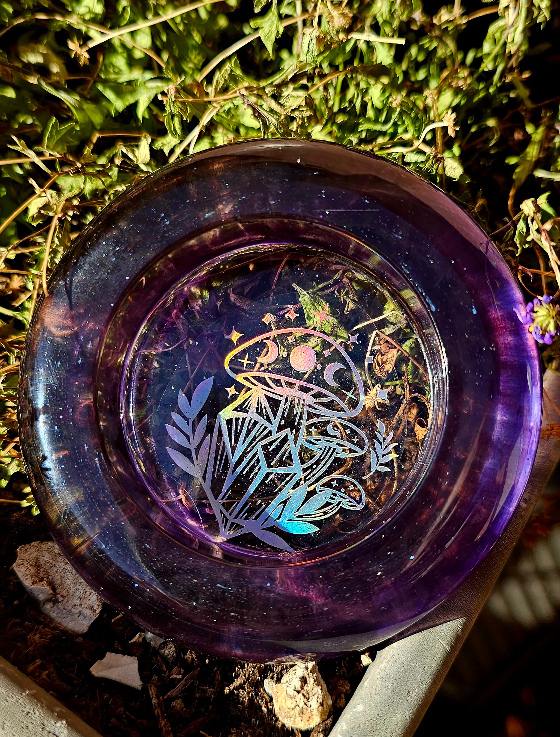 🍄💜 Portavelas Setas Holográficas & Amatista · Decoración Brujil · Velas de Té ✨