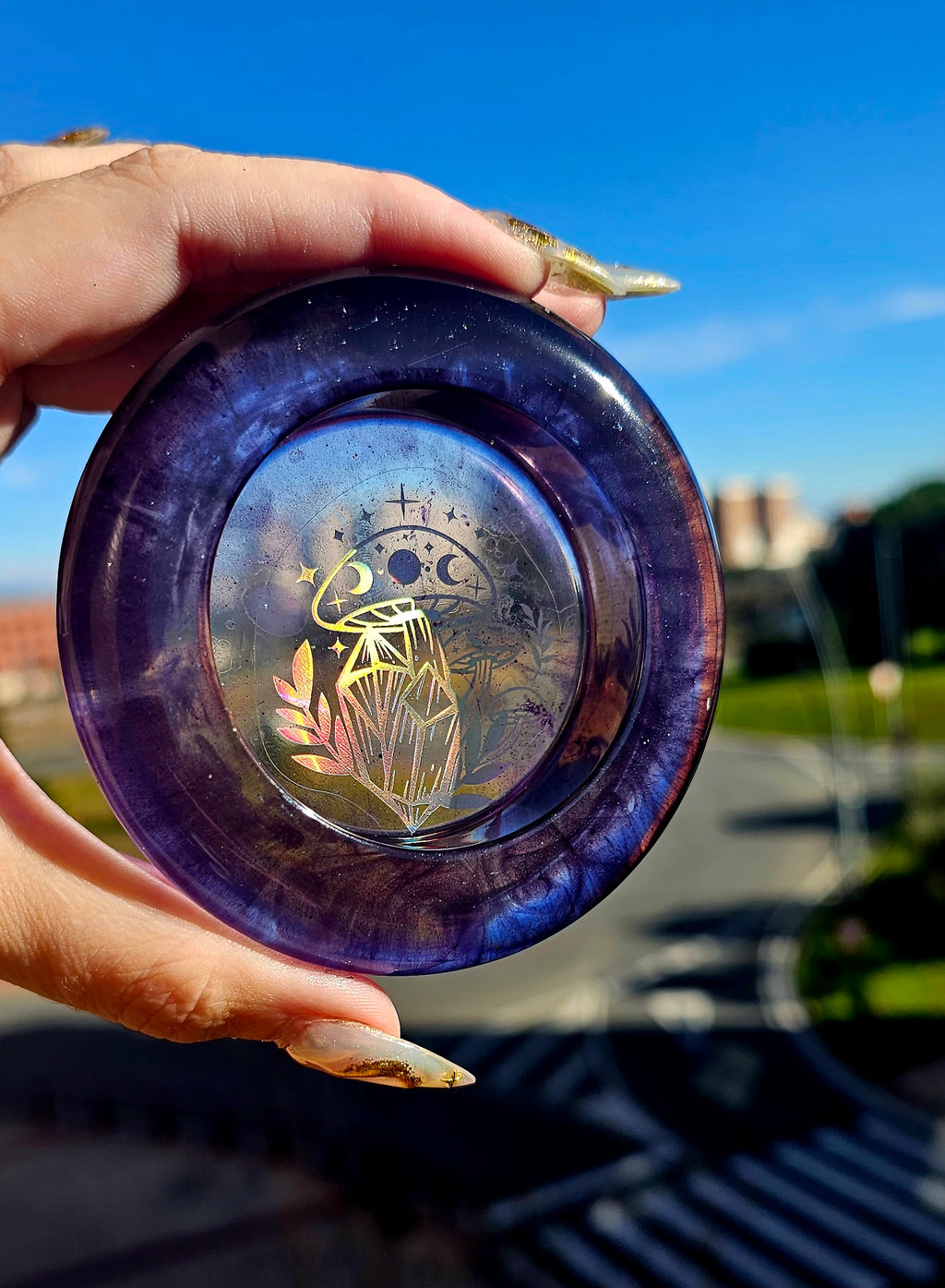 🍄💜 Portavelas Setas Holográficas & Amatista · Decoración Brujil · Velas de Té ✨