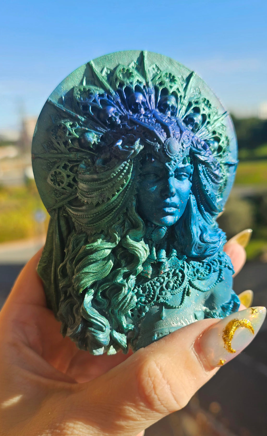 🌑 Busto de Hécate - Diosa Oscura con Corona Sagrada 👑✨