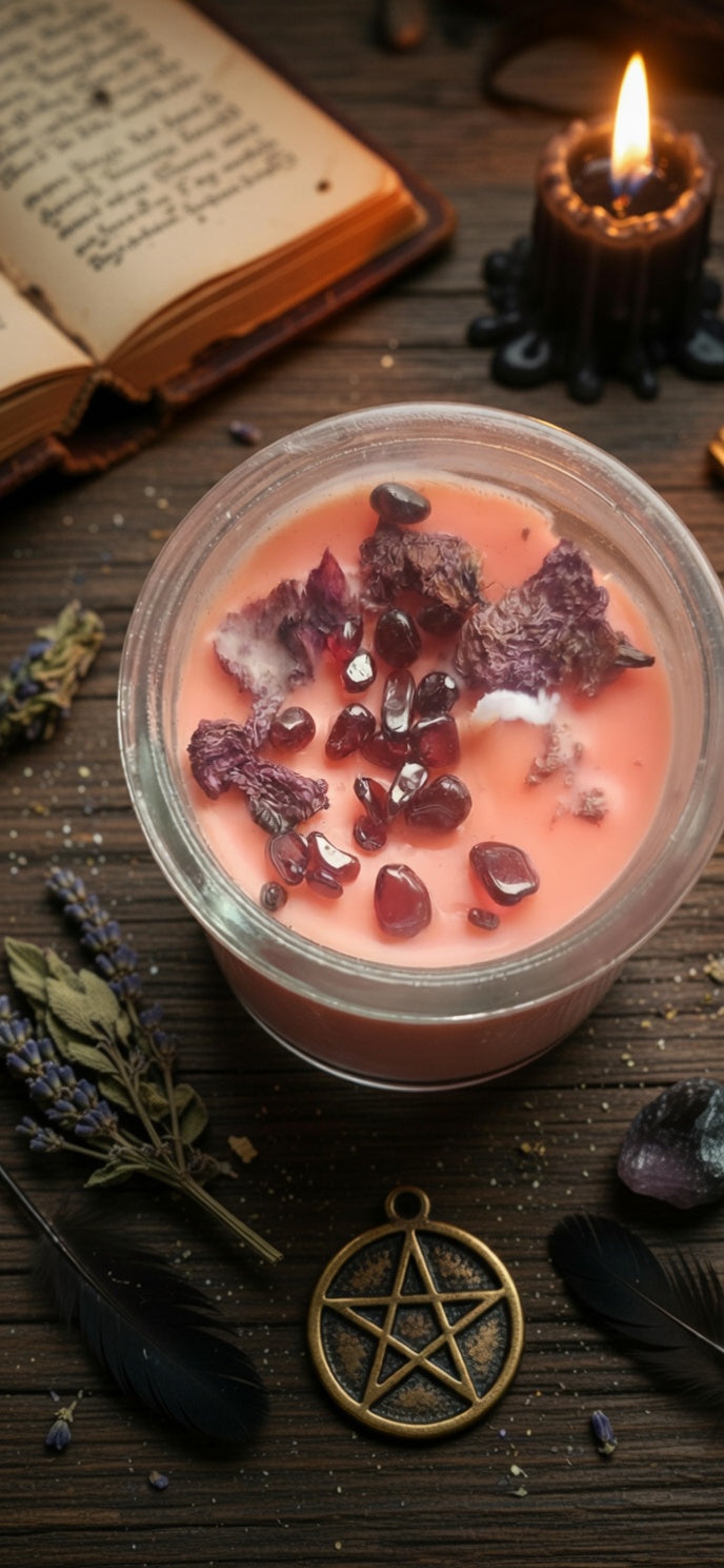 🕯️💀 Vela Cráneo Ancestral – Pasión & Amor con Granates