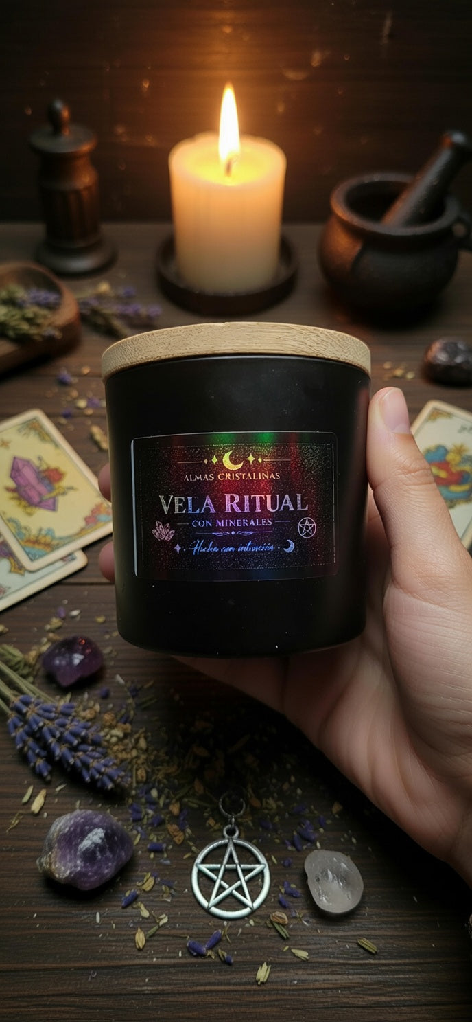 🕯️🛡️ Vela Ritual Limpieza & Protección – Hierbas, Minerales & Aroma Único