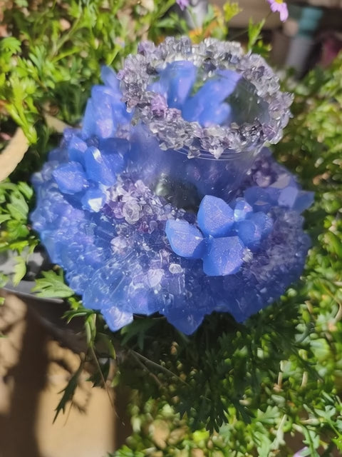 💙 Porta Velas Eterno Azul Místico ✨ Amatista & Cuarzo 🔮