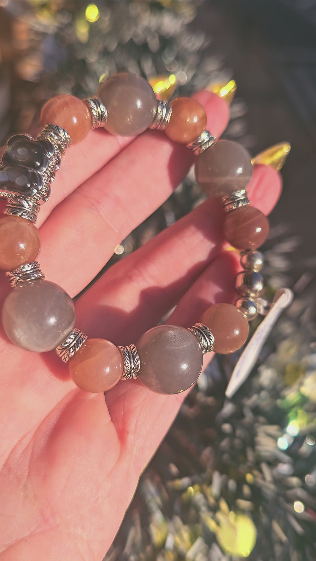 🌙 Pulsera Maternidad Consciente - Piedra Luna & Oso Protector 🐻✨