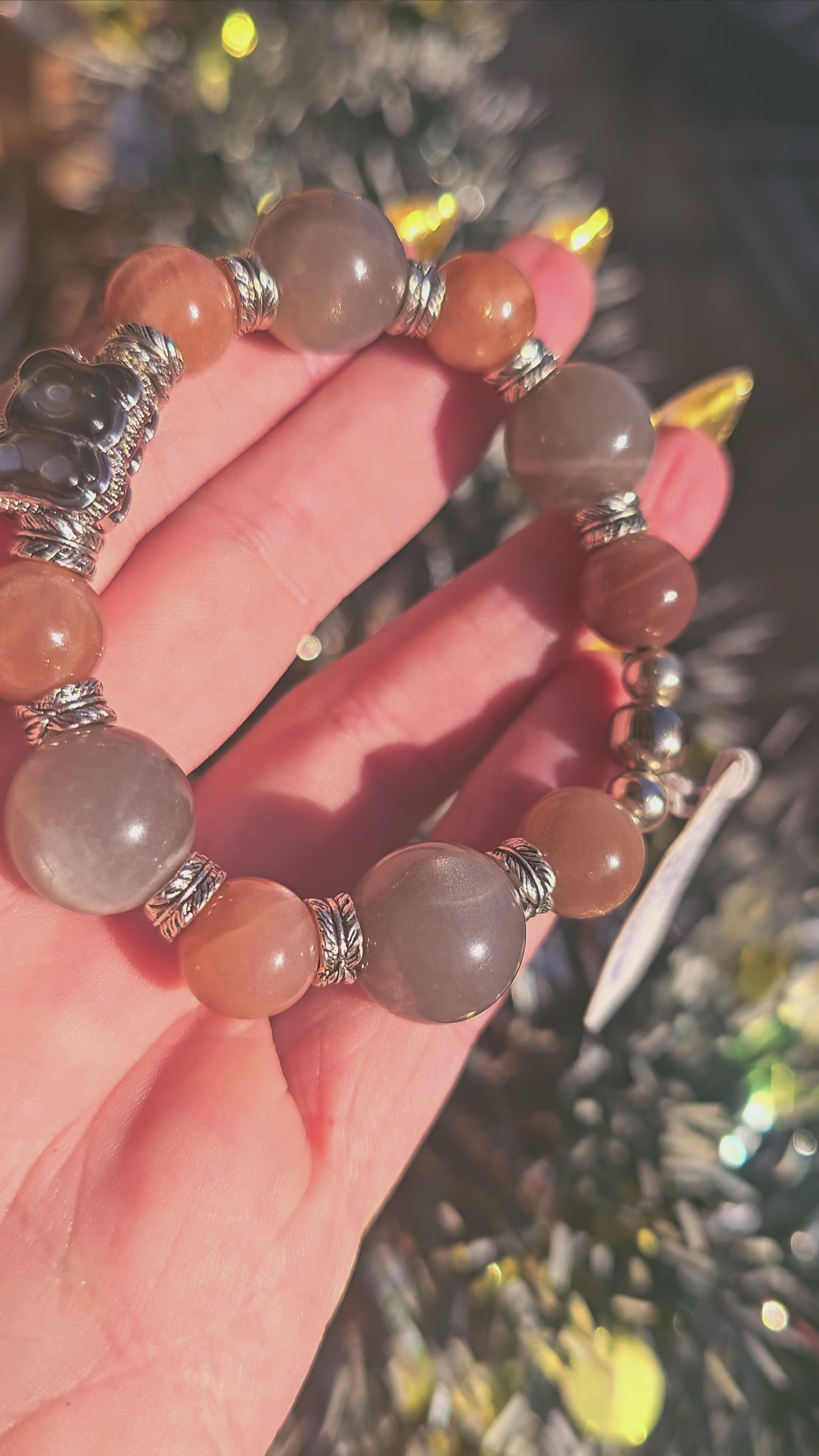 🌙 Pulsera Maternidad Consciente - Piedra Luna & Oso Protector 🐻✨