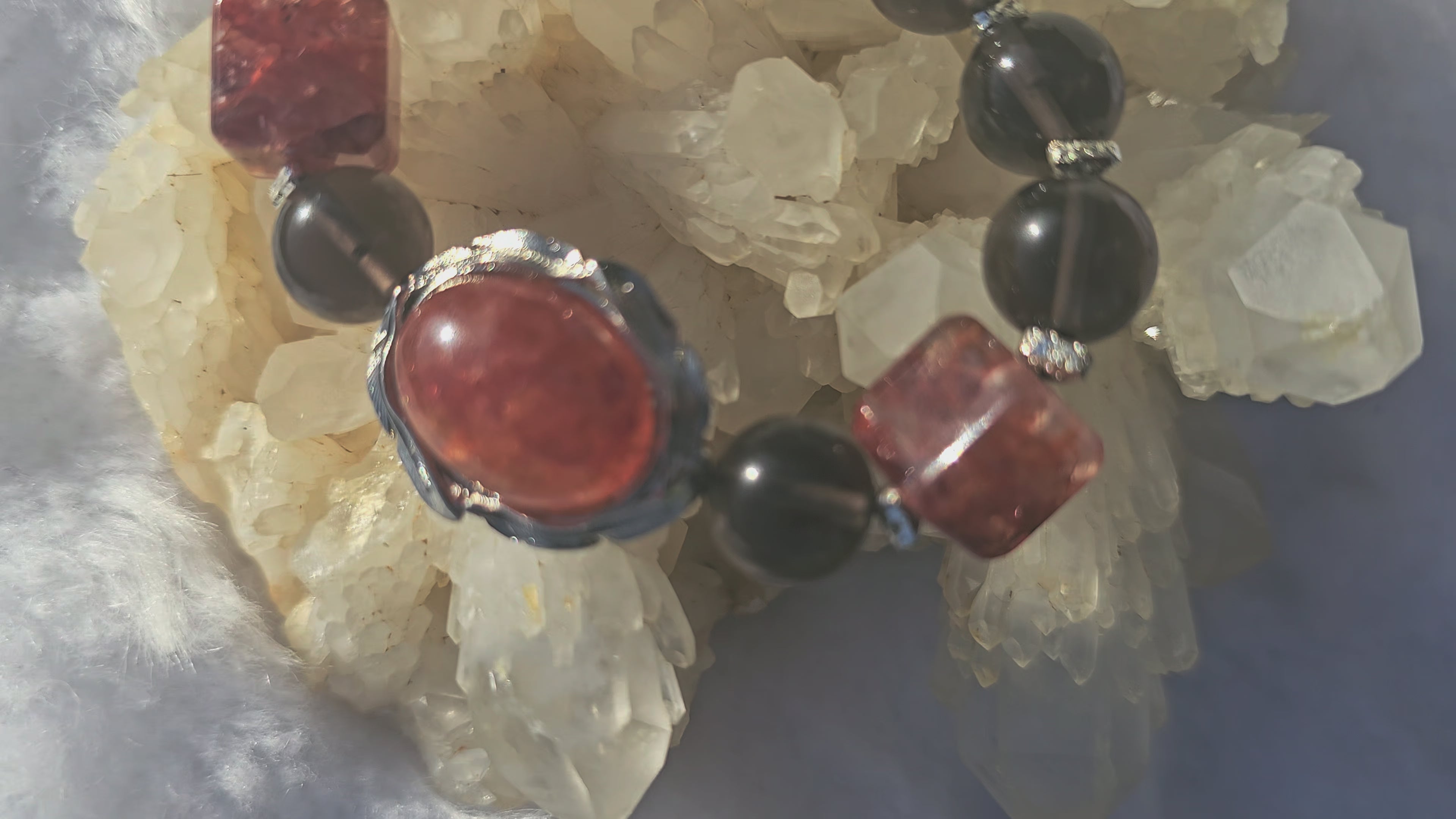 Pulsera Alquimia Dual - Cuarzo Fuego y Cuarzo Ahumado