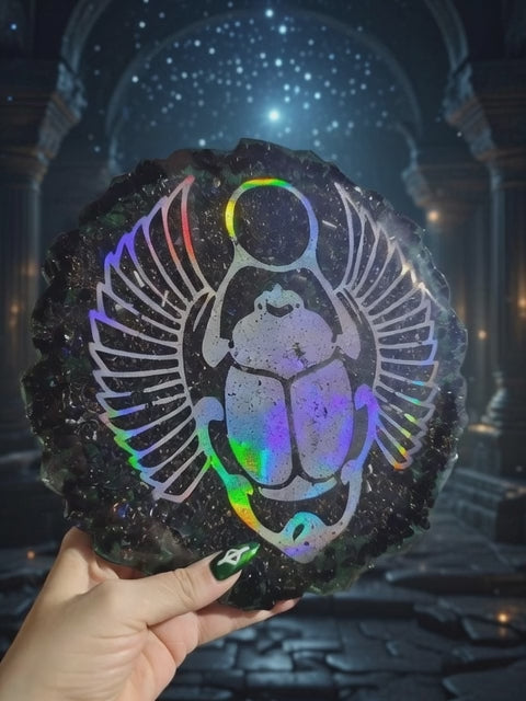 🔮 Rejilla Energética Egipcia Khepri ☀️ Escarabajo Sagrado 25x25cm ✨