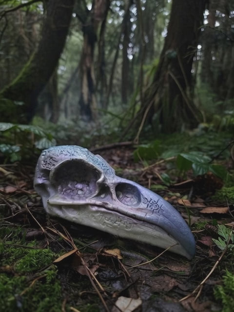 🦅 Cráneo Cuervo de Odín ᚱ Ritualizado con Runas ⚔️ Pirita del Valhalla 💰✨
