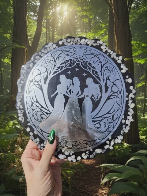 🌙 Rejilla Triple Diosa 🔮 Tres Brujas Ritualizada ✨ Piedra Luna Azul 🌟