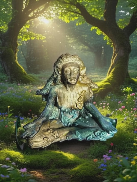 🌍 Madre Gaia Sentada 🌿 Figura Mística con Shungit ✨ Cobra Vida con IA 💫